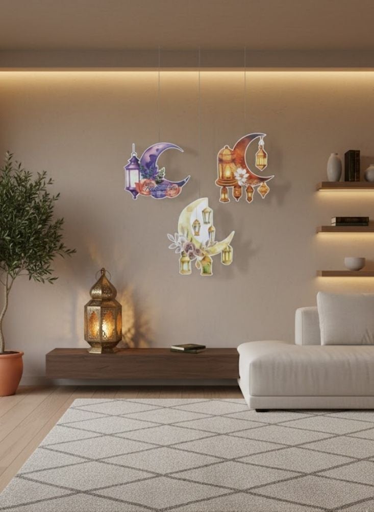 Premium Ramadan Kareem Hanging Cards Set – Crescent Moon & Lantern Design Islamic Home Decor - Image 2